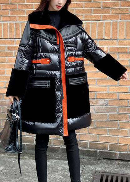 Französische schwarze Peter-Pan-Kragen Patchwork Duck Down Puffer Jacken Winter