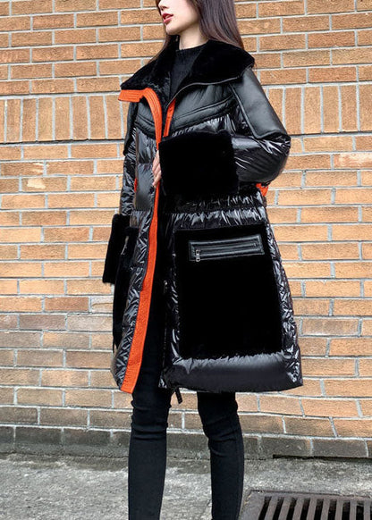 Französische schwarze Peter-Pan-Kragen Patchwork Duck Down Puffer Jacken Winter