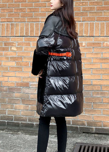 Französische schwarze Peter-Pan-Kragen Patchwork Duck Down Puffer Jacken Winter