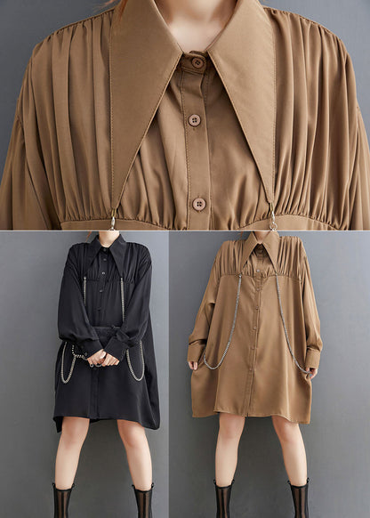 Französische schwarze Peter Pan Kragen Patchwork Shirt Kleider Frühling