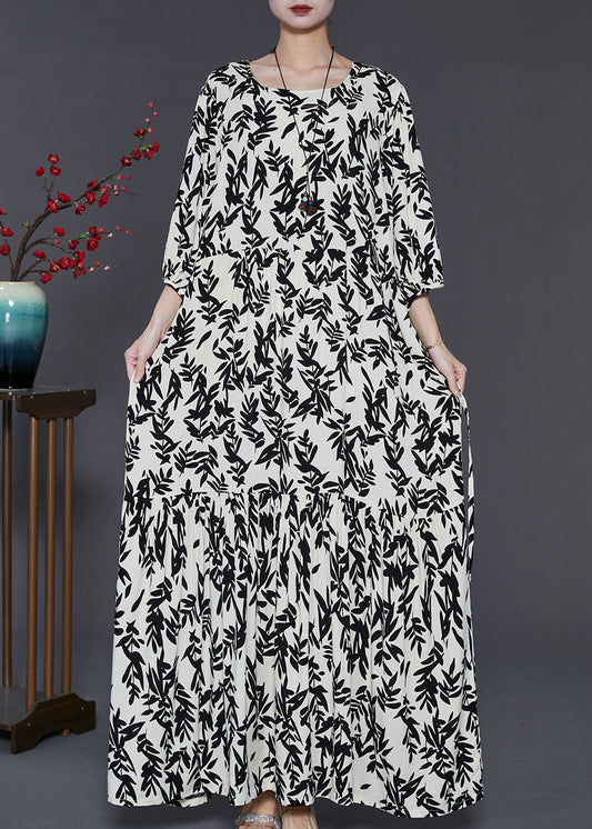 Französisches Urlaubskleid aus Baumwolle mit schwarzem Aufdruck, Sommer