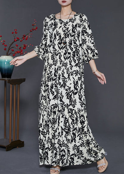 Französisches Urlaubskleid aus Baumwolle mit schwarzem Aufdruck, Sommer