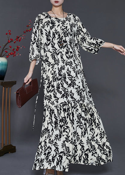 Französisches Urlaubskleid aus Baumwolle mit schwarzem Aufdruck, Sommer