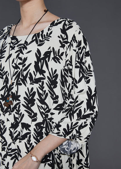 Französisches Urlaubskleid aus Baumwolle mit schwarzem Aufdruck, Sommer