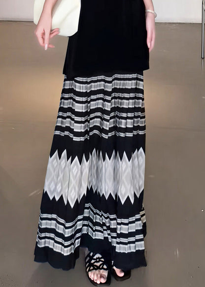 Französische schwarze Print-Röcke mit extra großem Saum und Falten für den Frühling