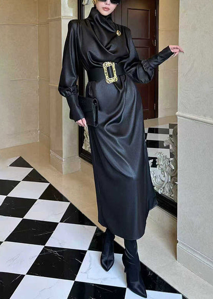 Vestidos largos de seda con abertura lateral y fajas negras francesas para primavera