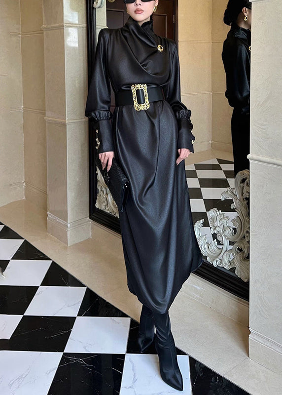 Vestidos largos de seda con abertura lateral y fajas negras francesas para primavera