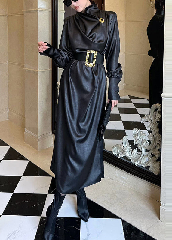 Vestidos largos de seda con abertura lateral y fajas negras francesas para primavera