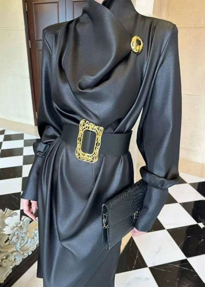 Vestidos largos de seda con abertura lateral y fajas negras francesas para primavera