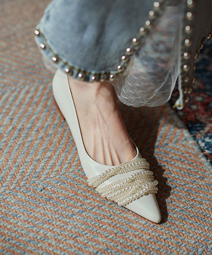 French Black Suede Flat Shoes Pointed Toe Splicing Nail Bead