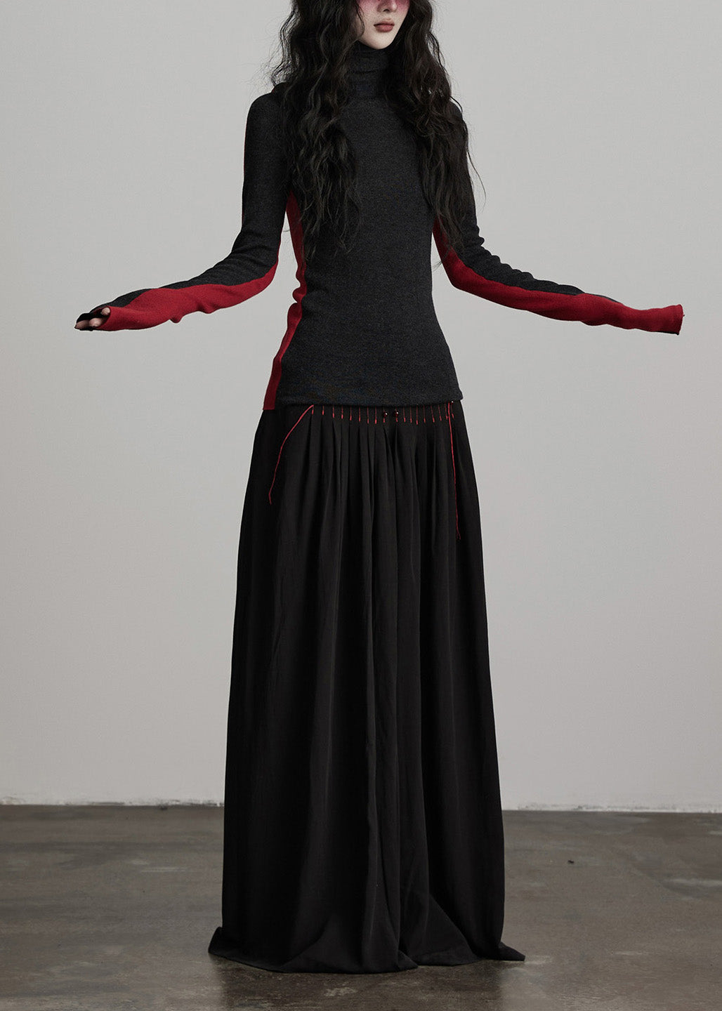 Französische schwarze Baumwollhose mit Quasten und weitem Bein, Frühling