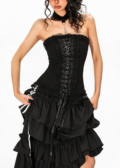 French Black Tie Waist Solid Top Sleeveless