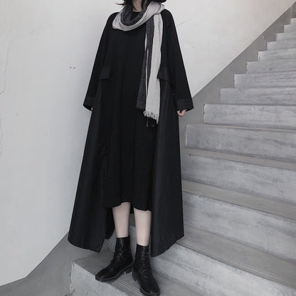 French Black Tunics O Neck Asymmetric A Line Spring Dress - SooLinen