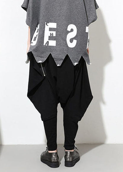 Französische schwarze lockere Baumwollhose mit Reißverschluss