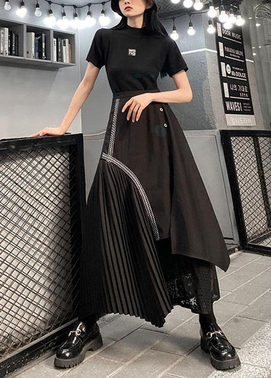 French Black asymmetrical Besign Summer Patchwork Lace Skirts - SooLinen