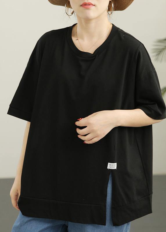 French Black side open Cotton Top Summer - SooLinen
