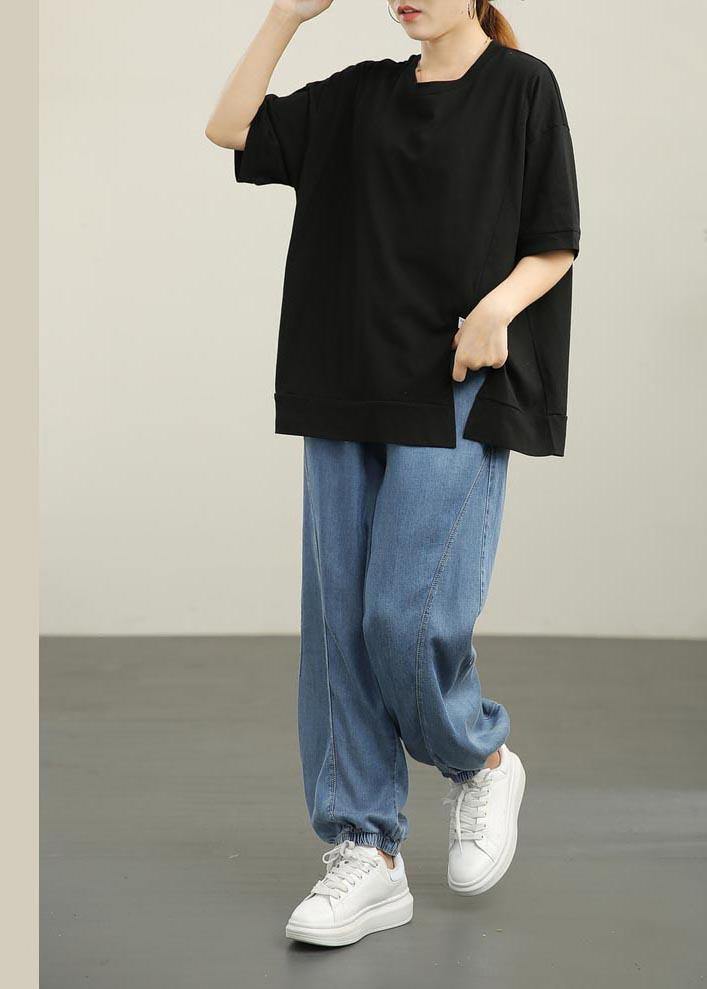 French Black side open Cotton Top Summer - SooLinen