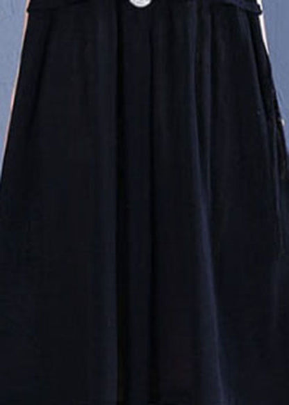 Französisches schwarzes, faltiges Patchwork-Leinen-Feiertagskleid ärmellos