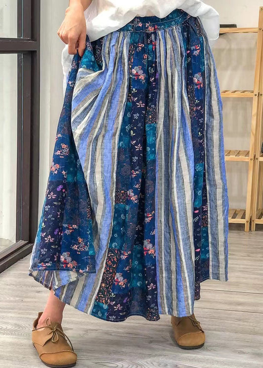 Französische blaue Patchwork-Streifen-Herbströsche mit elastischer Taille