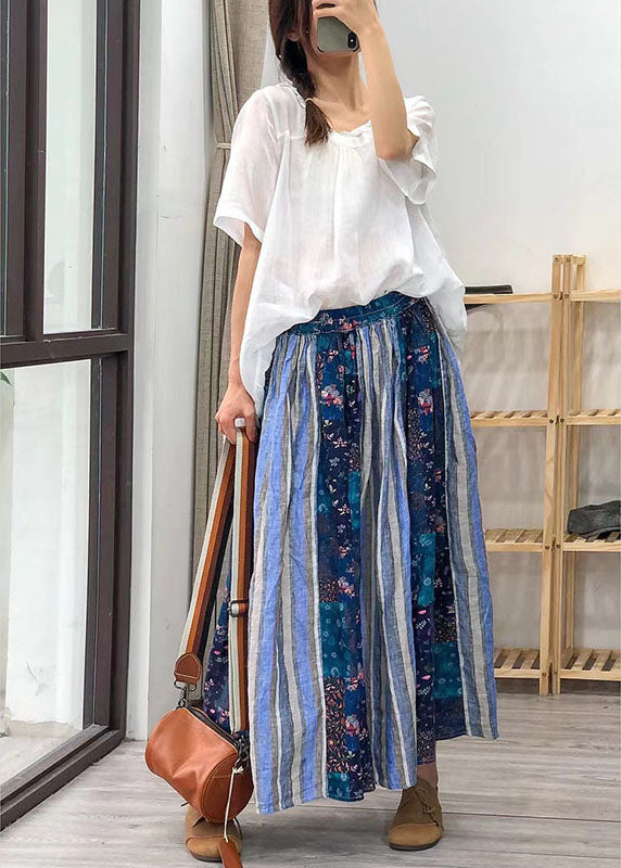 Französische blaue Patchwork-Streifen-Herbströsche mit elastischer Taille