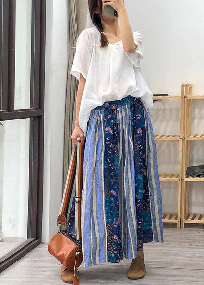 Französische blaue Patchwork-Streifen-Herbströsche mit elastischer Taille