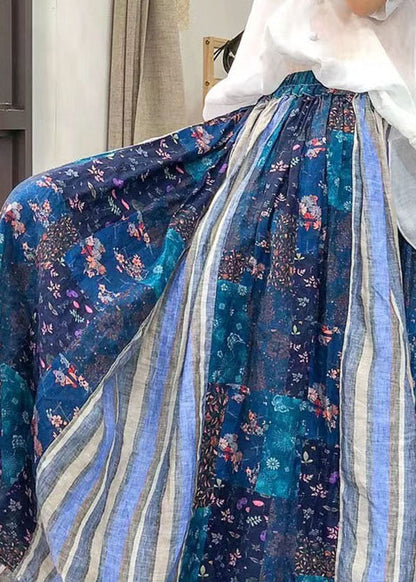 Französische blaue Patchwork-Streifen-Herbströsche mit elastischer Taille