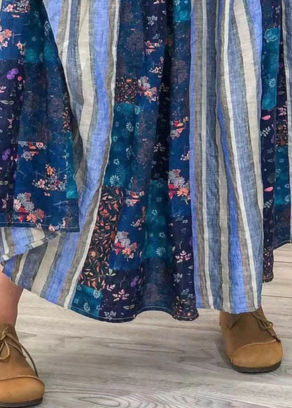 Französische blaue Patchwork-Streifen-Herbströsche mit elastischer Taille