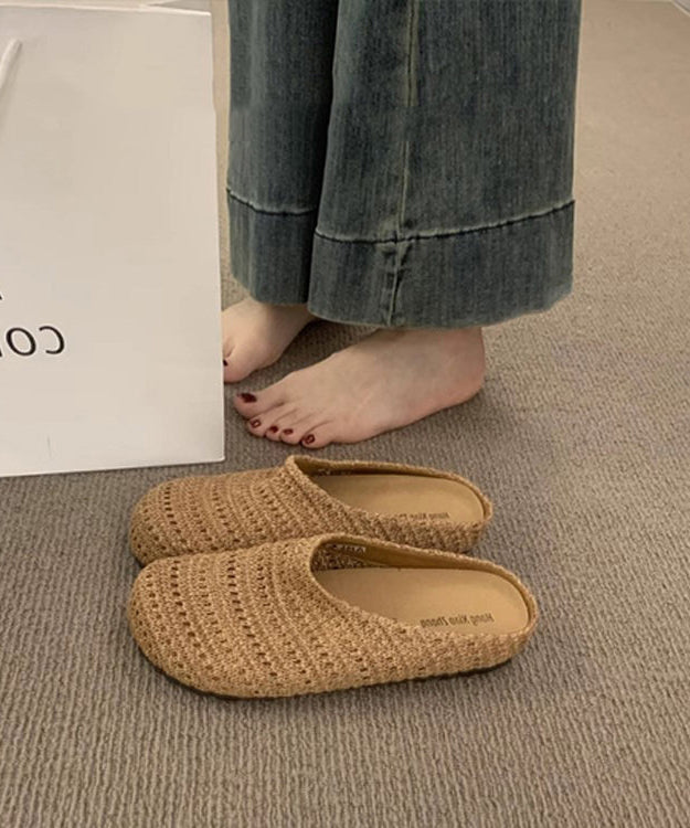 French Blue Hand Woven Hollow Breathable Slide Sandals