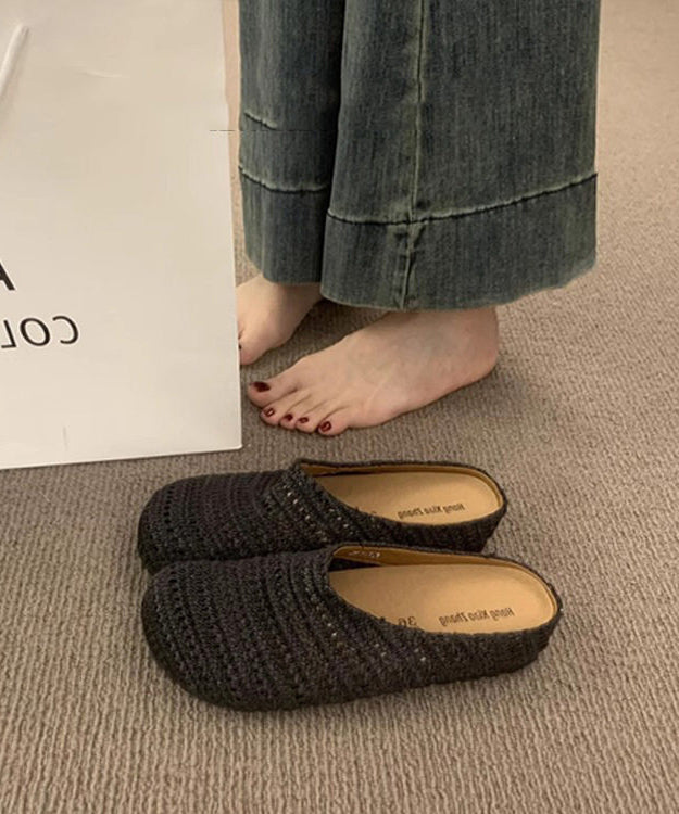 French Blue Hand Woven Hollow Breathable Slide Sandals