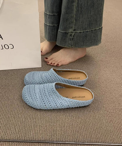 French Blue Hand Woven Hollow Breathable Slide Sandals
