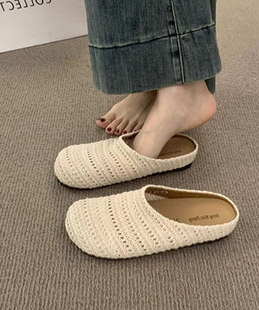 French Blue Hand Woven Hollow Breathable Slide Sandals