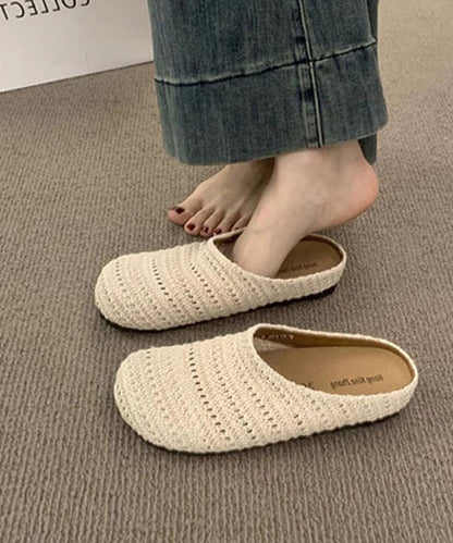 French Blue Hand Woven Hollow Breathable Slide Sandals