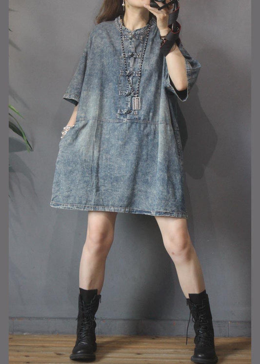 French Blue Oriental Pockets Vacation Dresses Summer - SooLinen