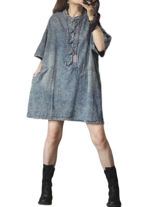 French Blue Oriental Pockets Vacation Dresses Summer - SooLinen