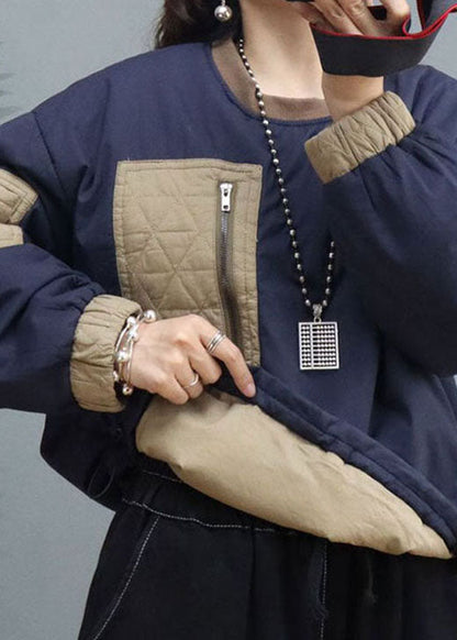 French Blue Pockets Patchwork Feine Baumwolle Gefüllte Sweatshirts Top Winter