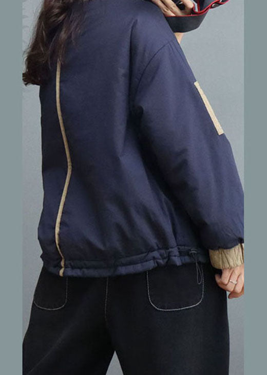 French Blue Pockets Patchwork Feine Baumwolle Gefüllte Sweatshirts Top Winter