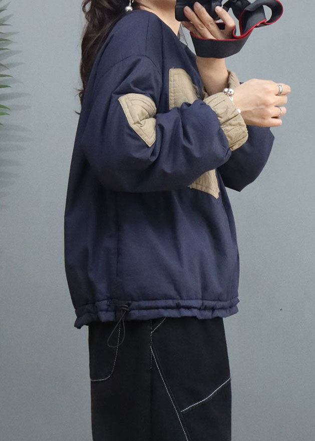 French Blue Pockets Patchwork Feine Baumwolle Gefüllte Sweatshirts Top Winter