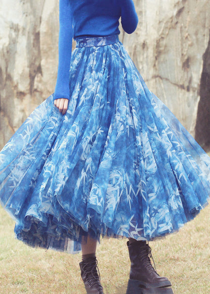 Französischblauer Tüll-Strandrock mit extra großem Saum und extra großem Saum, Frühling