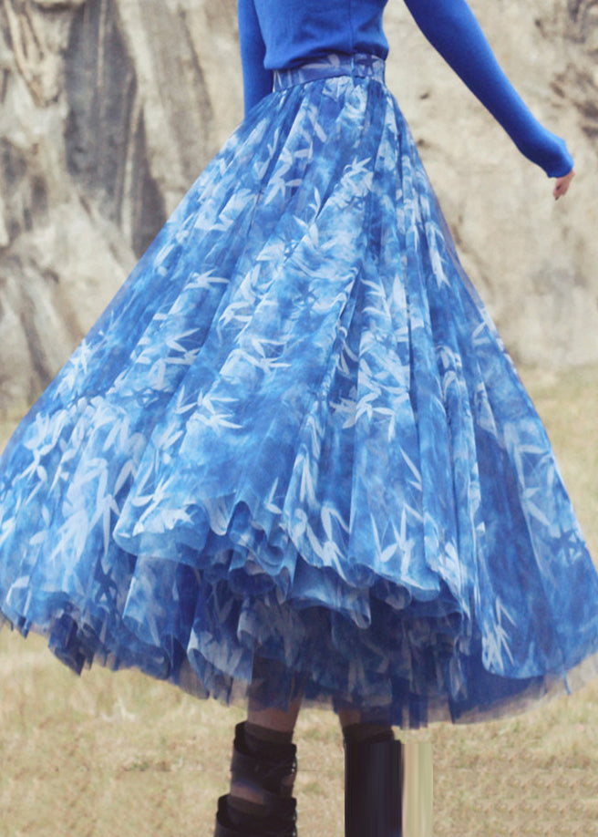 Französischblauer Tüll-Strandrock mit extra großem Saum und extra großem Saum, Frühling