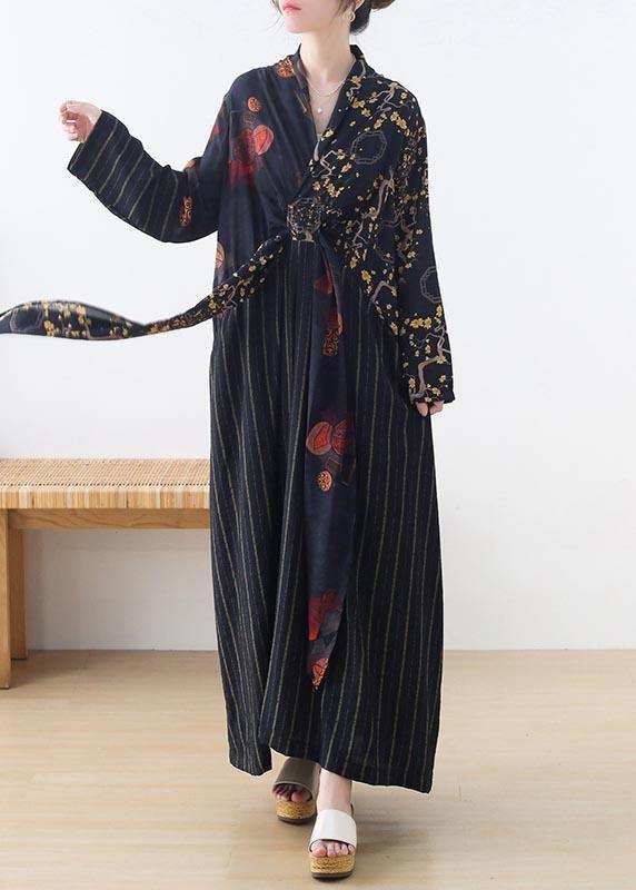 French Blue Print Patchwork Party Summer Linen Dress - SooLinen