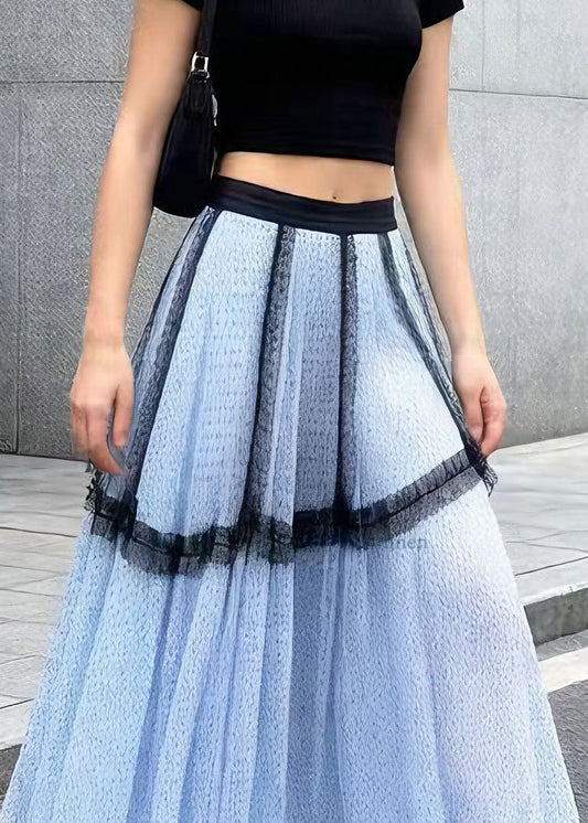French Blue Ruffled Patchwork Tulle Skirts Summer