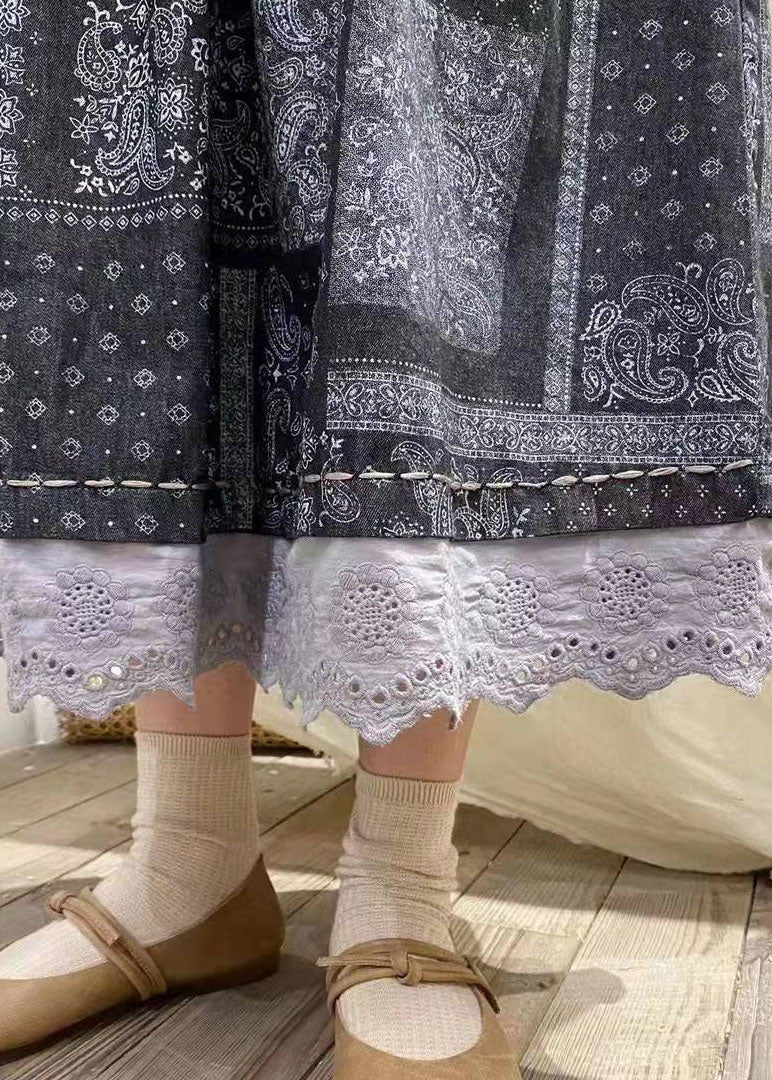 Französischer blauer Baumwollrock mit Rüschendruck, Winter