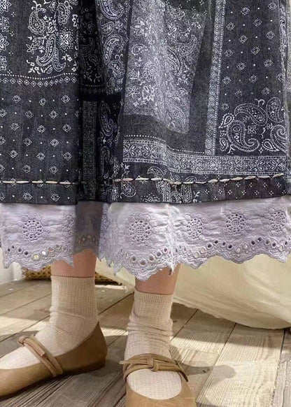 Französischer blauer Baumwollrock mit Rüschendruck, Winter