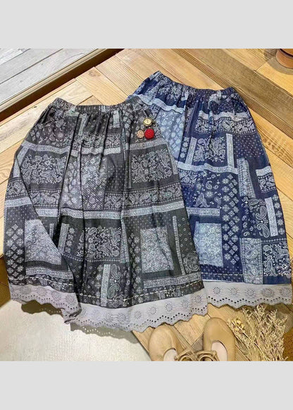 Französischer blauer Baumwollrock mit Rüschendruck, Winter