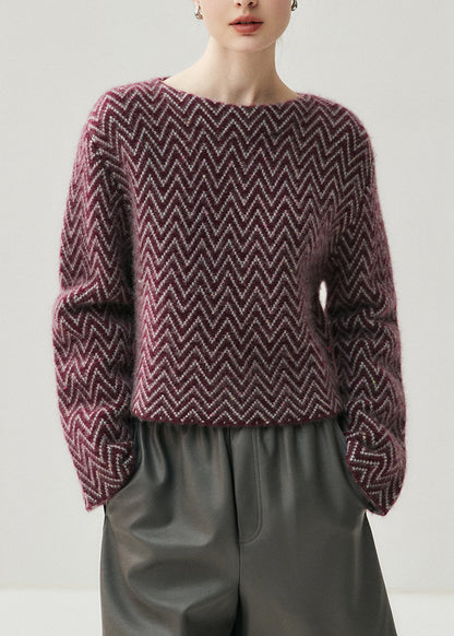 Suéteres de punto de algodón grueso a rayas con cuello oblicuo azul francés para primavera