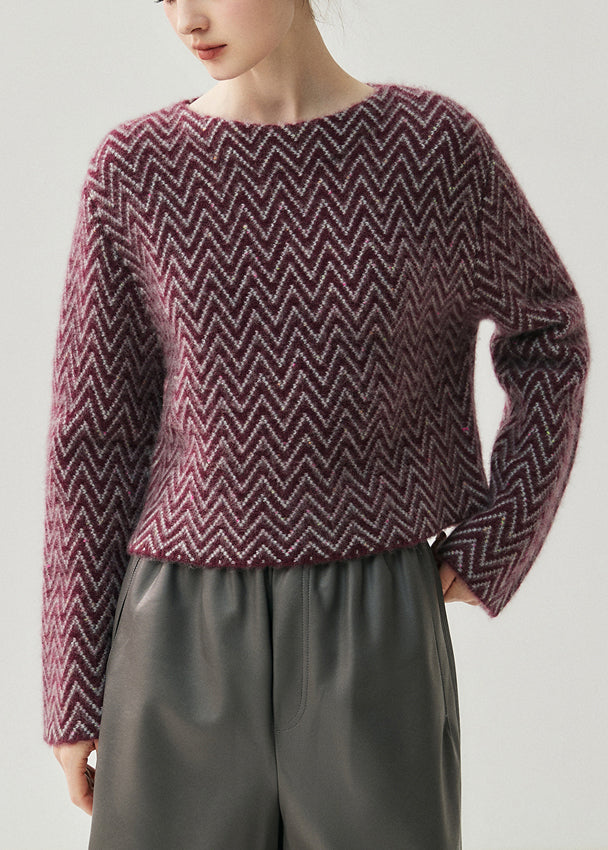 Suéteres de punto de algodón grueso a rayas con cuello oblicuo azul francés para primavera