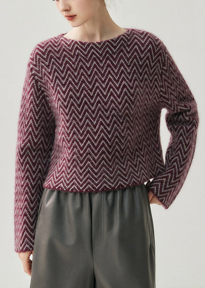 Suéteres de punto de algodón grueso a rayas con cuello oblicuo azul francés para primavera