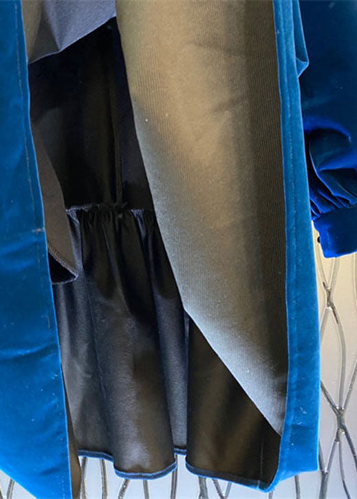 Französisch Blau Tüll Patchwork Velours Etuikleider Frühling