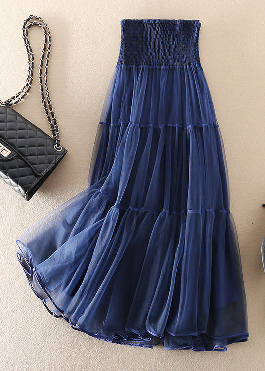 Französisch Blau faltig Patchwork Tüll Röcke Frühling