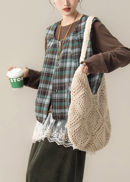 Suéter de encaje con patchwork extragrande de color marrón francés para primavera